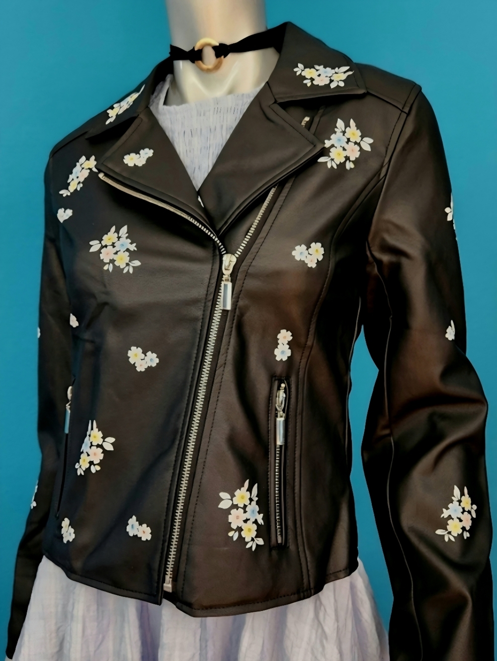 🆕️💐 LORD & TAYLOR / DESIGN LAB Faux Leather Floral Moto Jacket  (NWT)